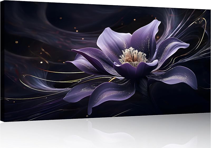 Lienzo morado flor con remolinos negros arte pared