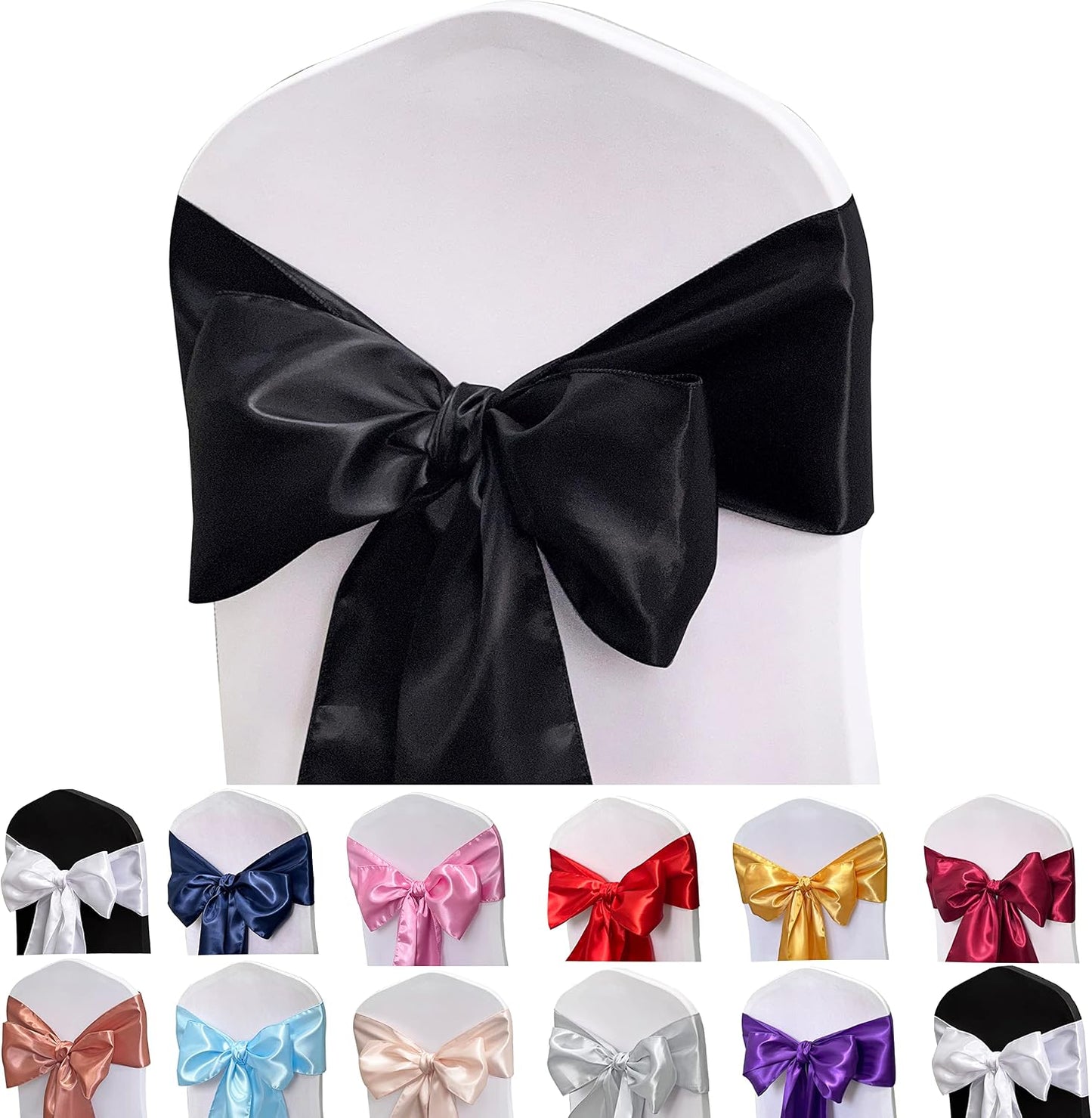 Bandas satén para silla 50 lazos bodas eventos negro