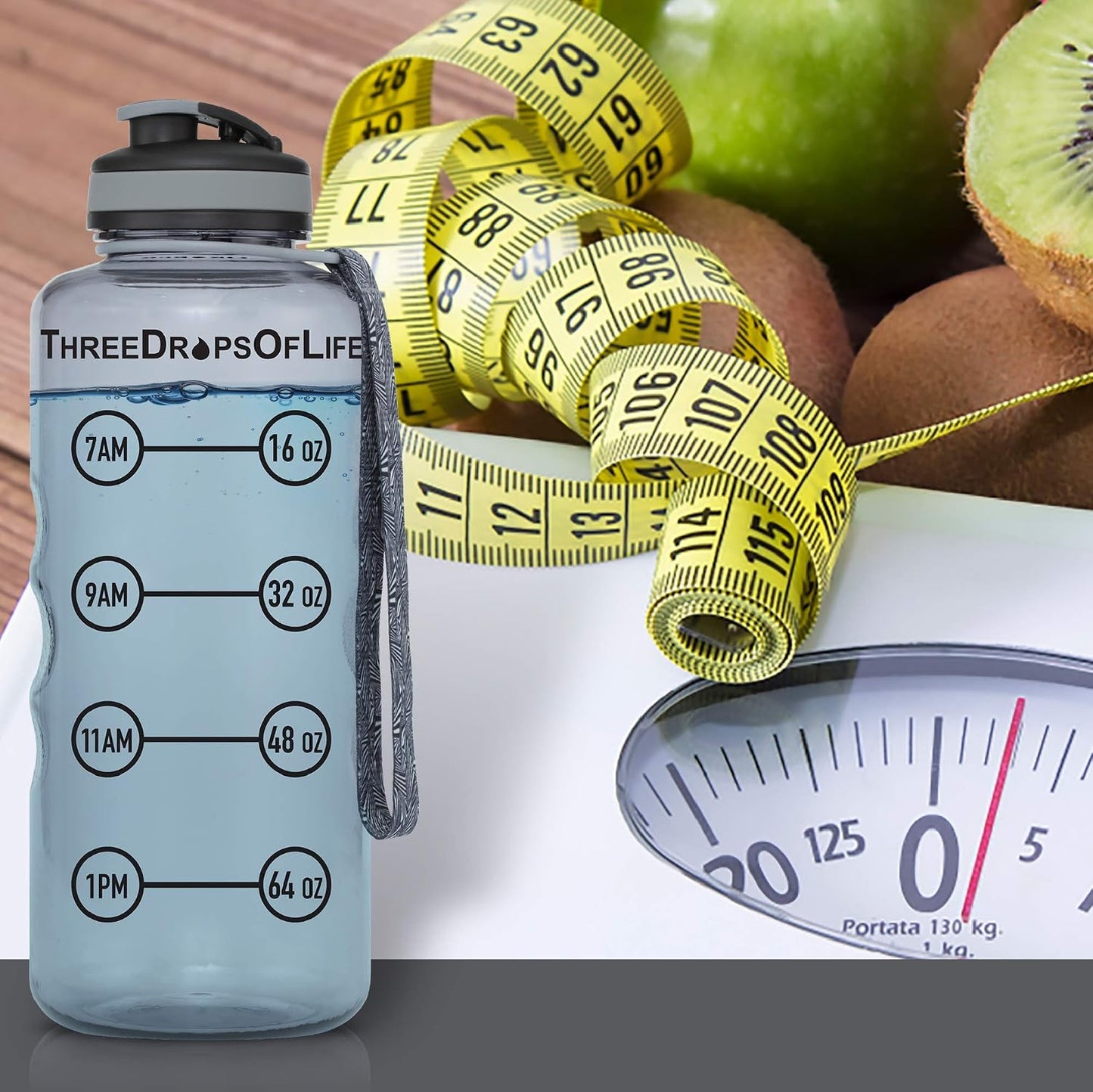 Botella agua Tritan 64oz gris humo sin BPA reutiliz.