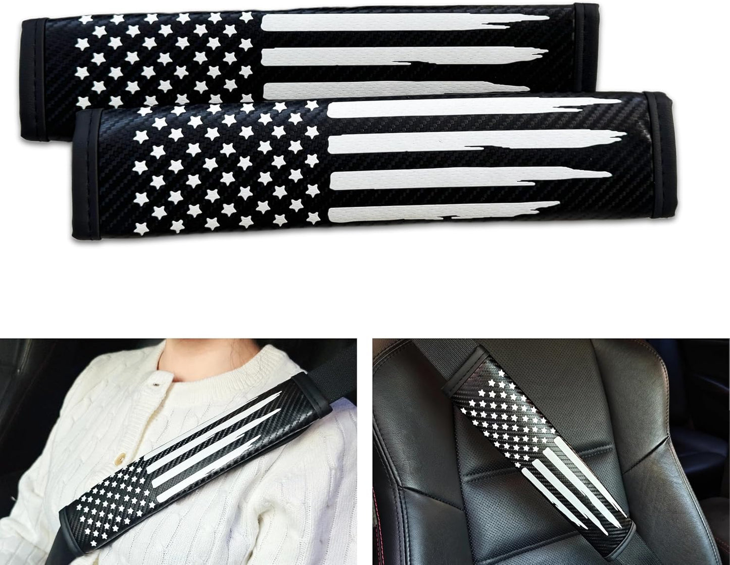 Funda cinturón seguridad bandera EE.UU. cuero 2uds