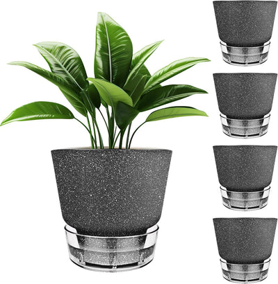 Pack 5 Macetas Riego Auto 6pulg Profundo Negro Escarchado