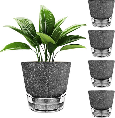 Pack 5 Macetas Riego Auto 6pulg Profundo Negro Escarchado