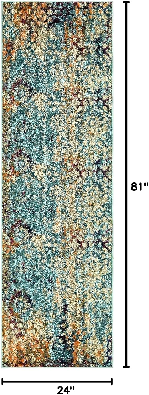 Alfombra tradicional medallones florales 2x6'7"