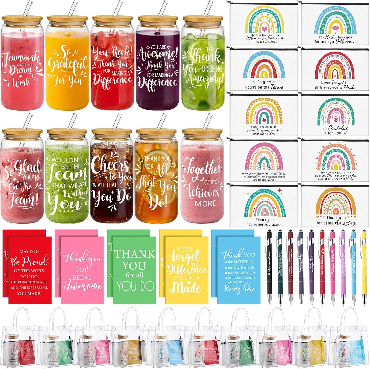 Set 50 Pzas Taza Vidrio Bloc Notas y Bolígrafos