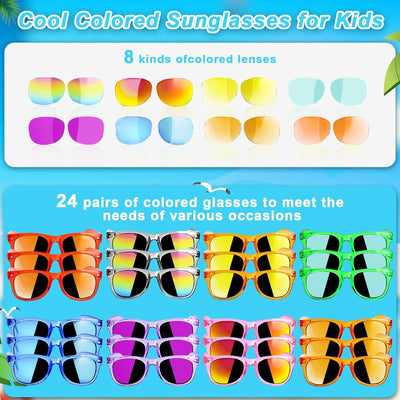 Gafas sol niños fiestas 24 pzas UV 400 neón