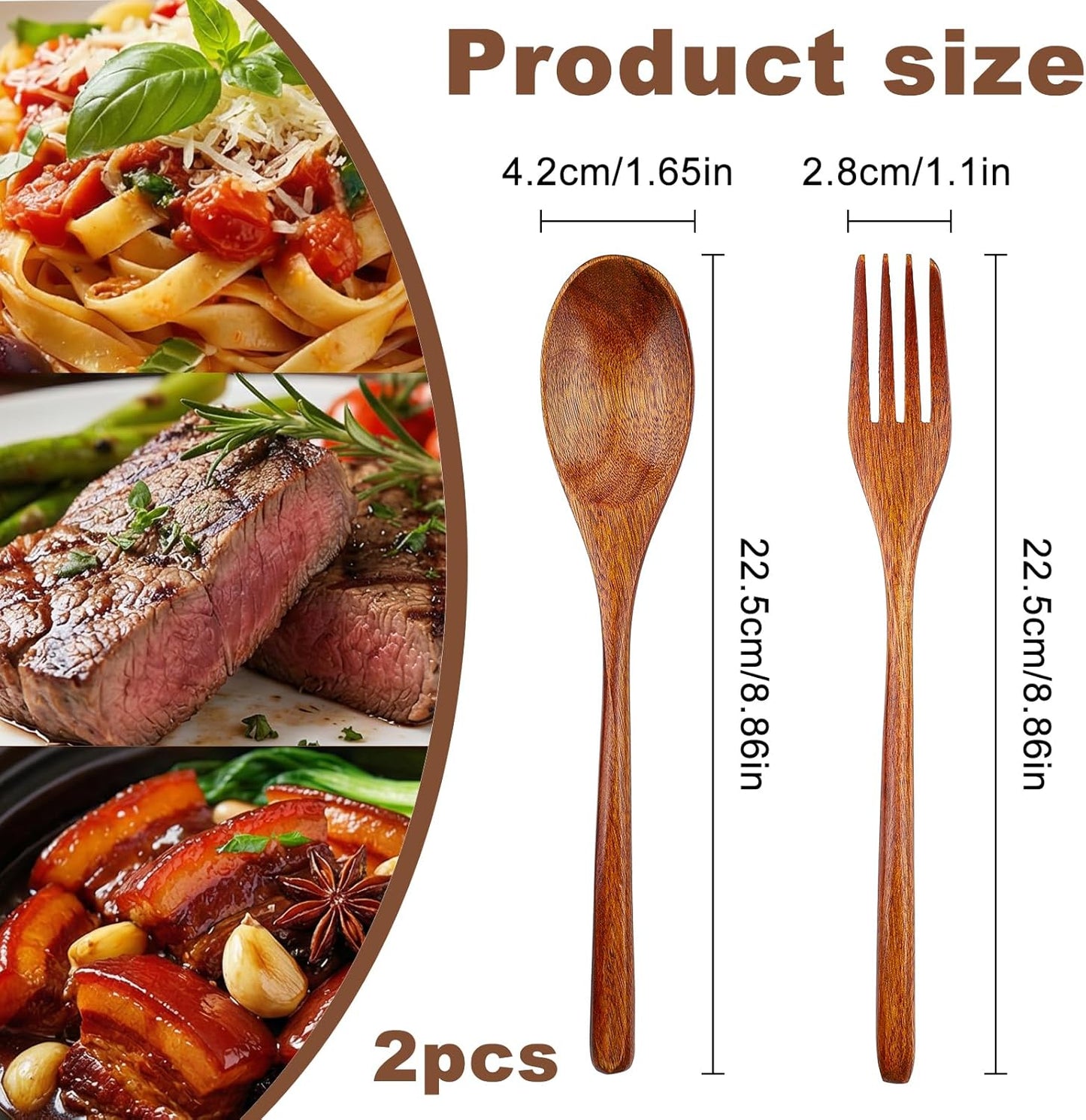 Juego de 2 cucharas y tenedores de madera reutilizables para cocinar y viajar