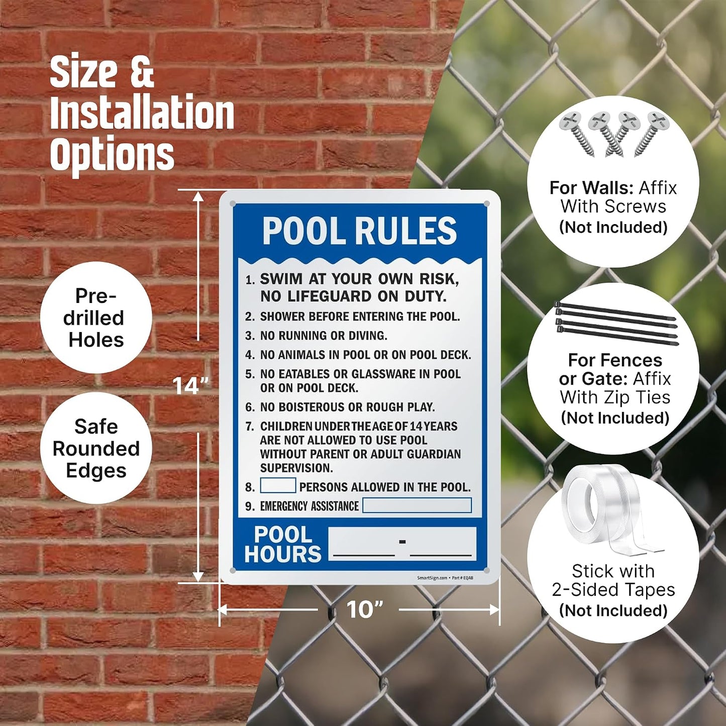Reglas piscina 14x10" aluminio 40mil azul/negro
