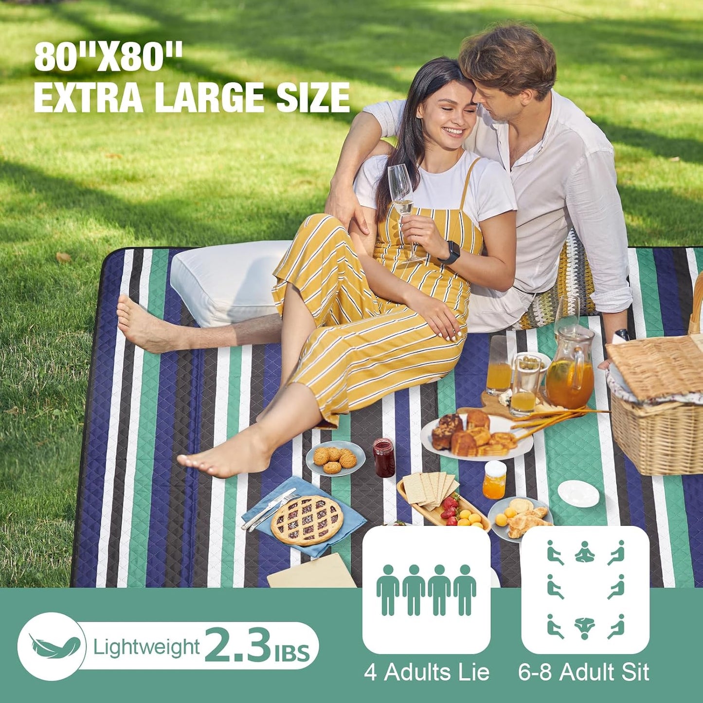 Manta picnic exterior 80x80pulg impermeable 3 capas plegable