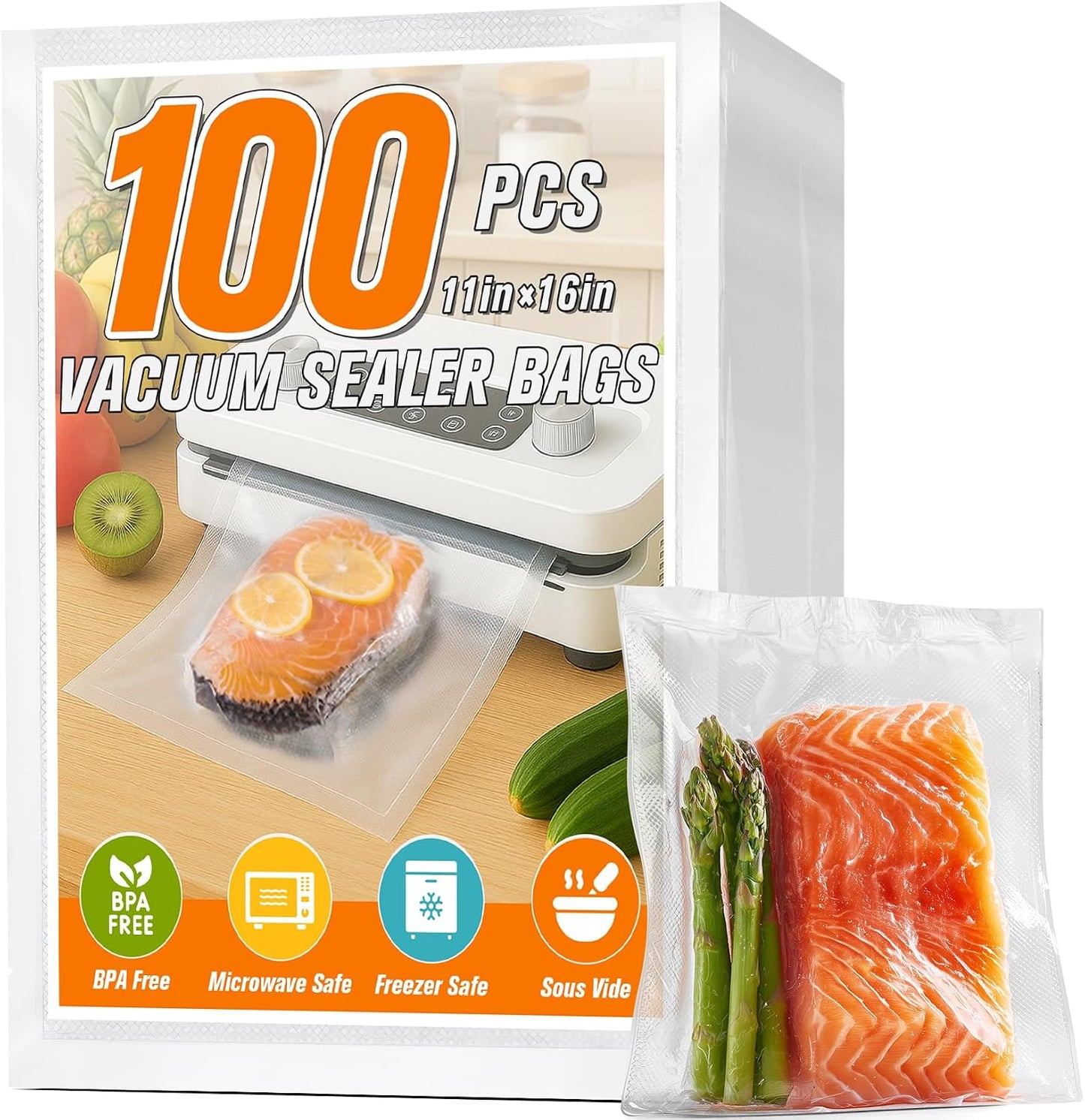 Bolsas selladoras al vacío 100gal 11x16pulg para alimentos