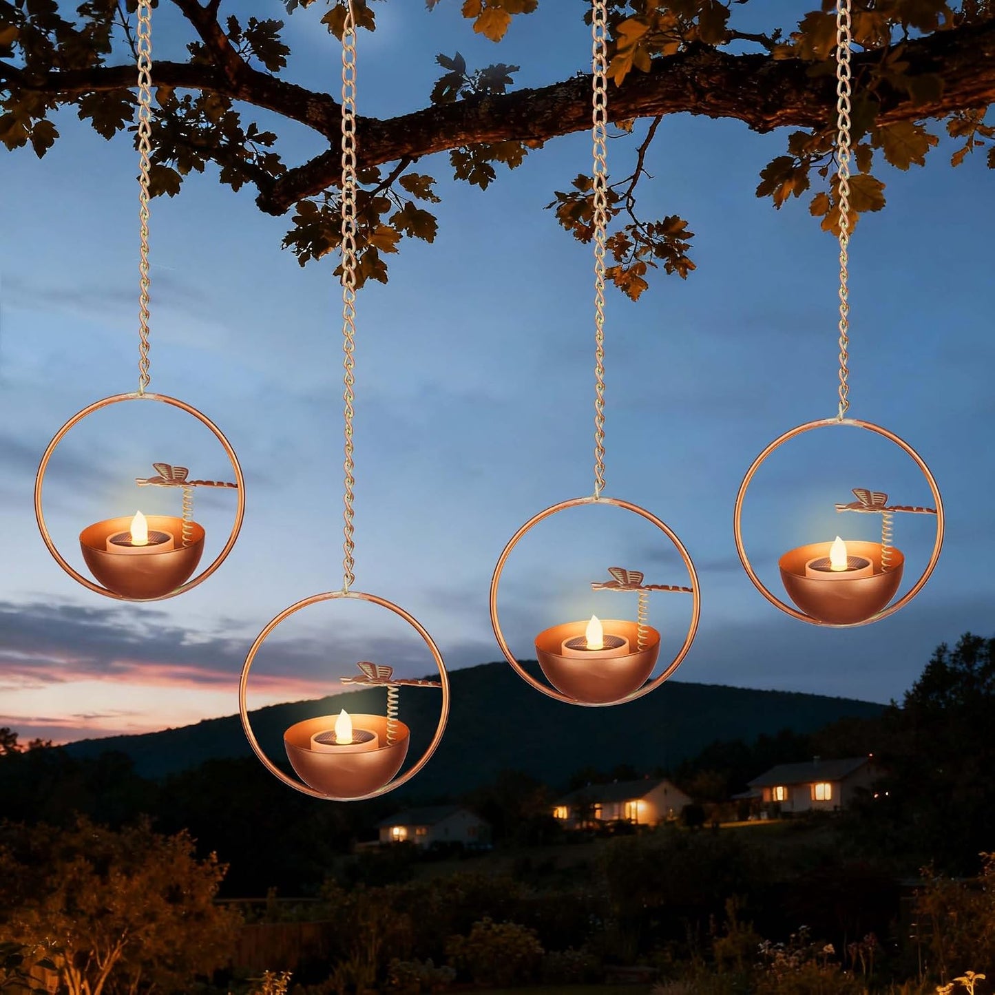 Farol solar colgante estilo libélula para exteriores 4 pzas