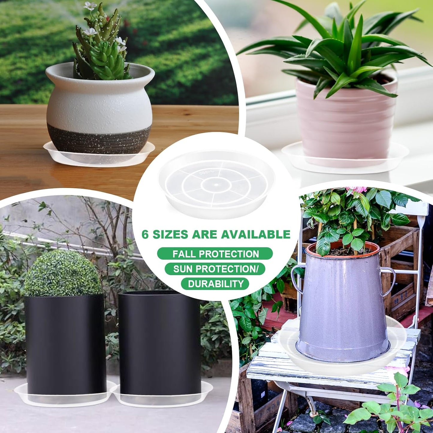 Set 6 platillos plástico transparente para plantas 6-22pulg