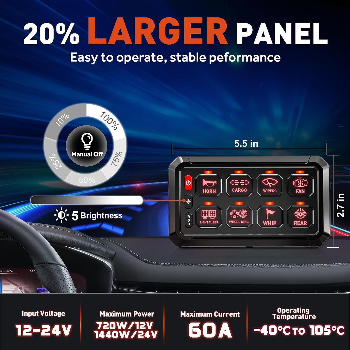 Panel interruptor RGB 12V para automóvil UTV camión
