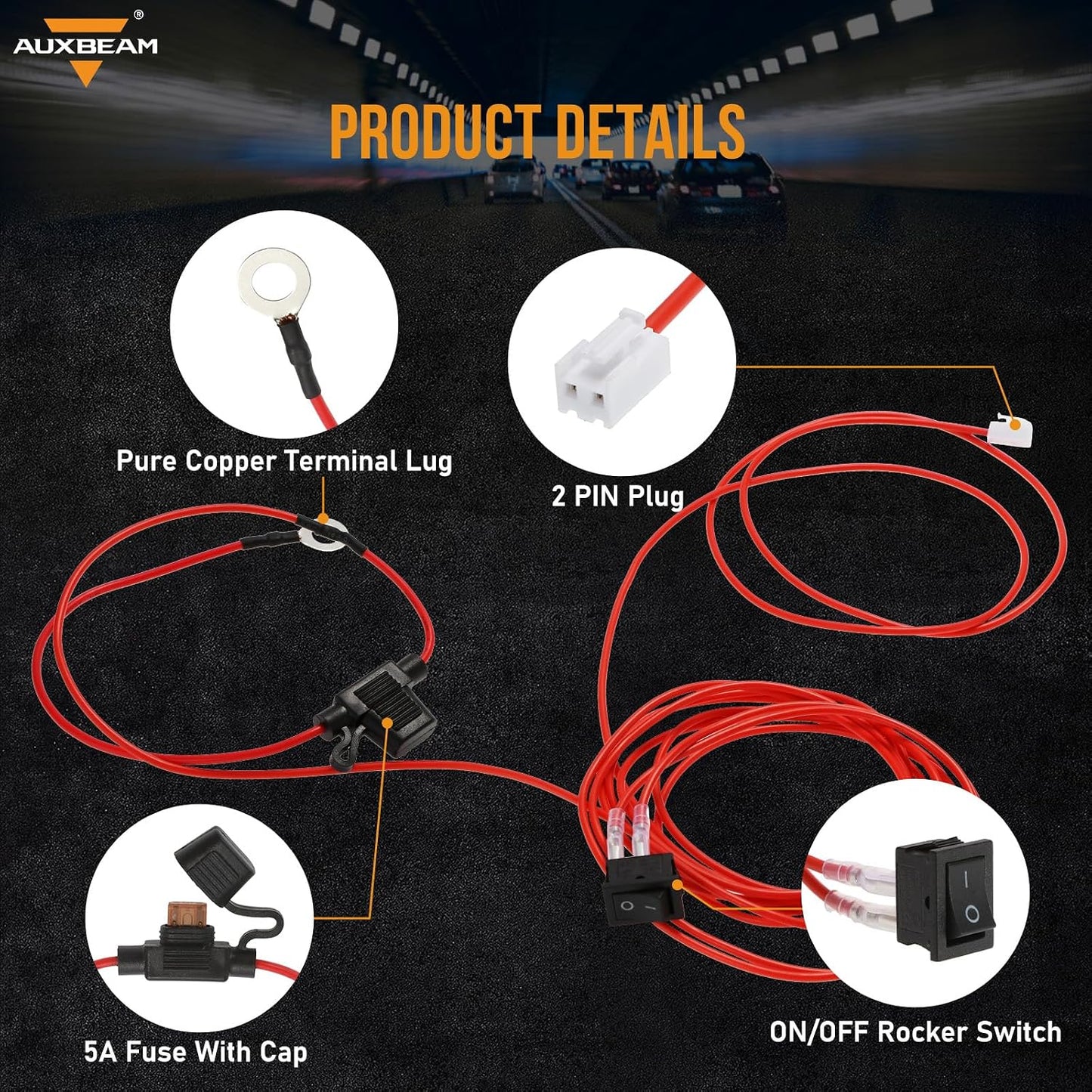 Arnés cableado universal 6.6" 2 pines con interruptor