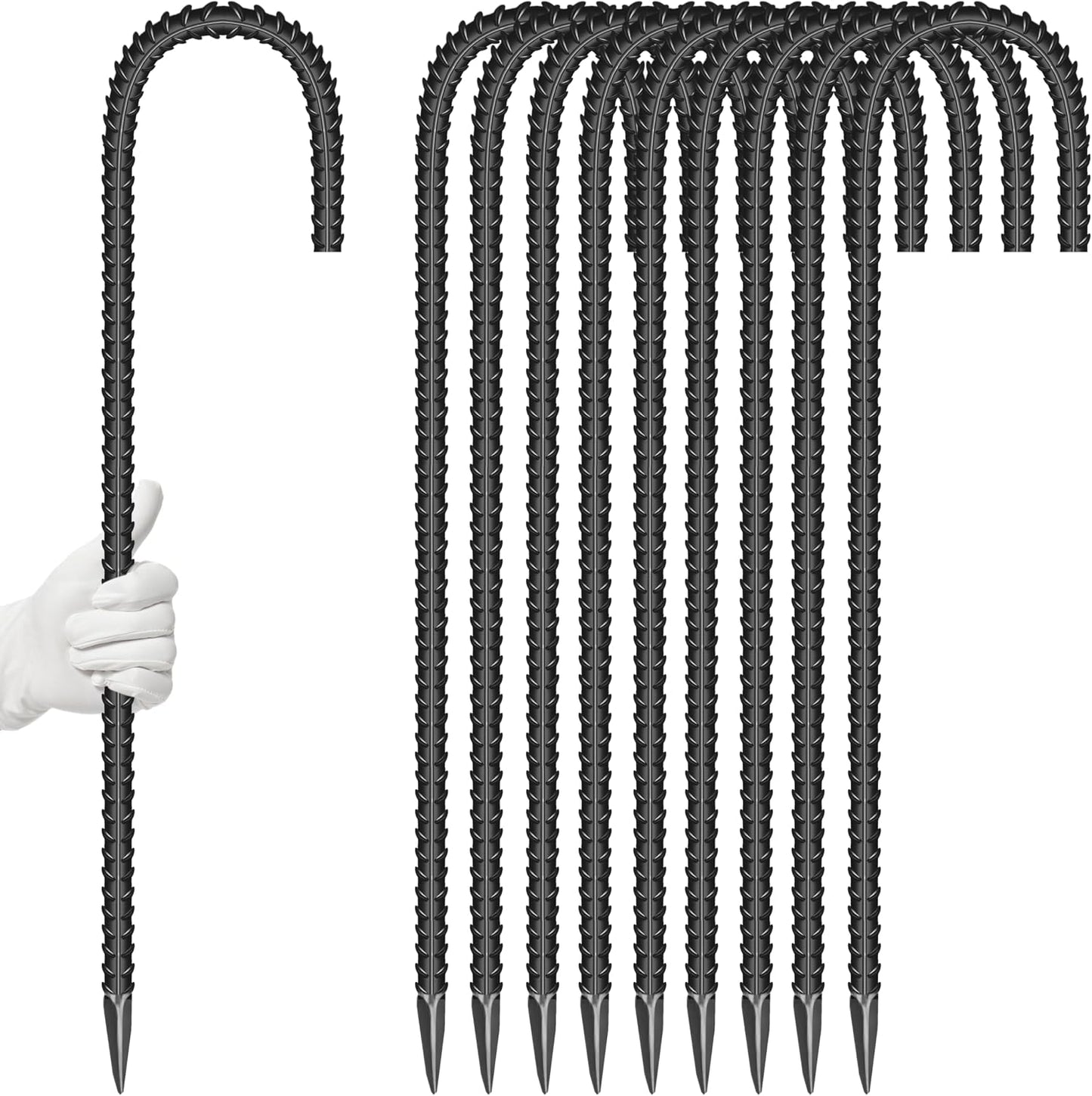 10 Pzas Estacas Acero Galvanizado 16pulg Gancho J