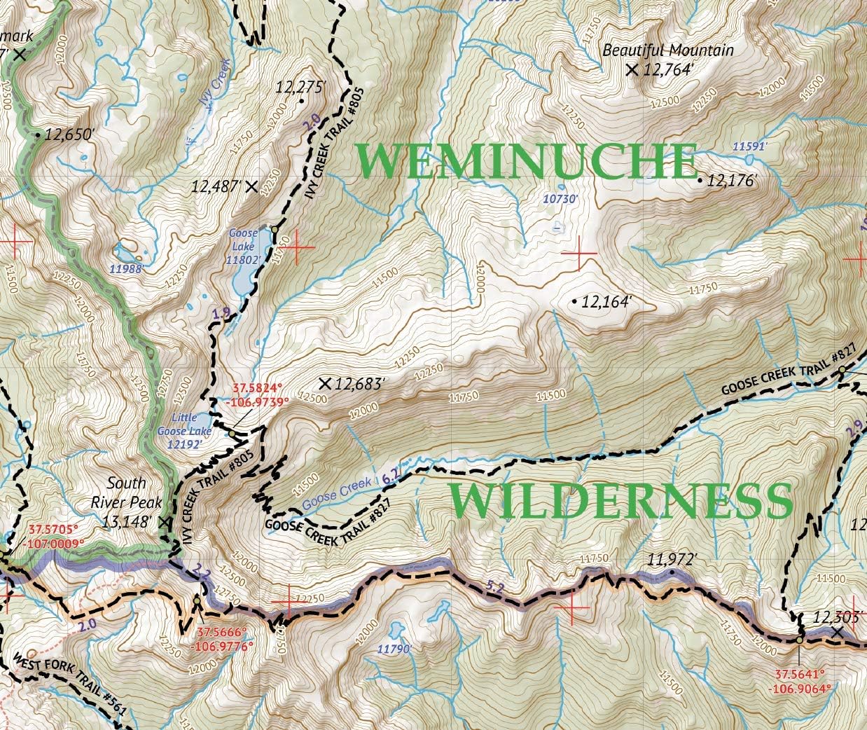 Mapa topográfico Colorado senderismo 2019