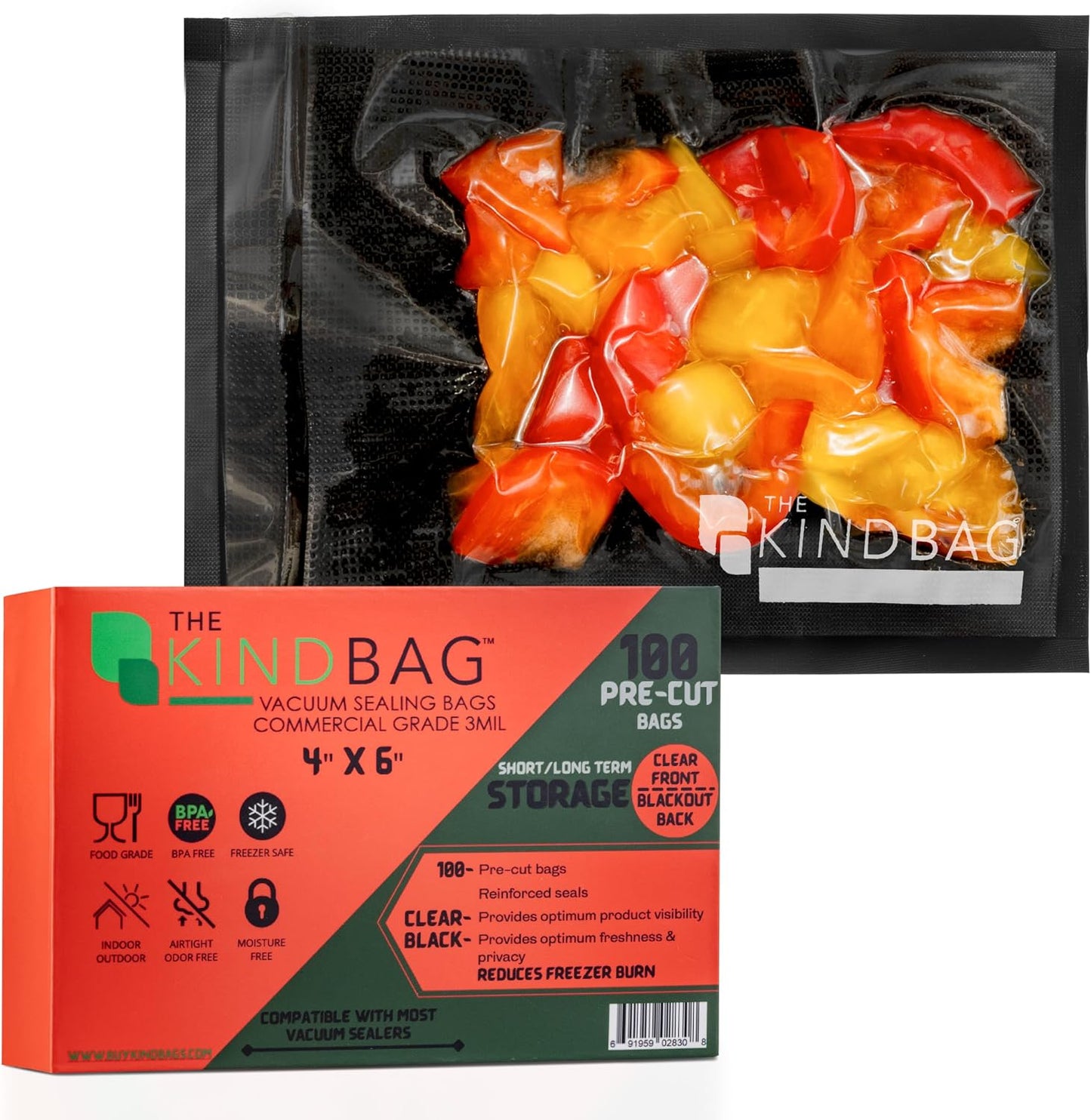 Bolsas sellado vacío 4x6" 100uds negra transparente sin BPA