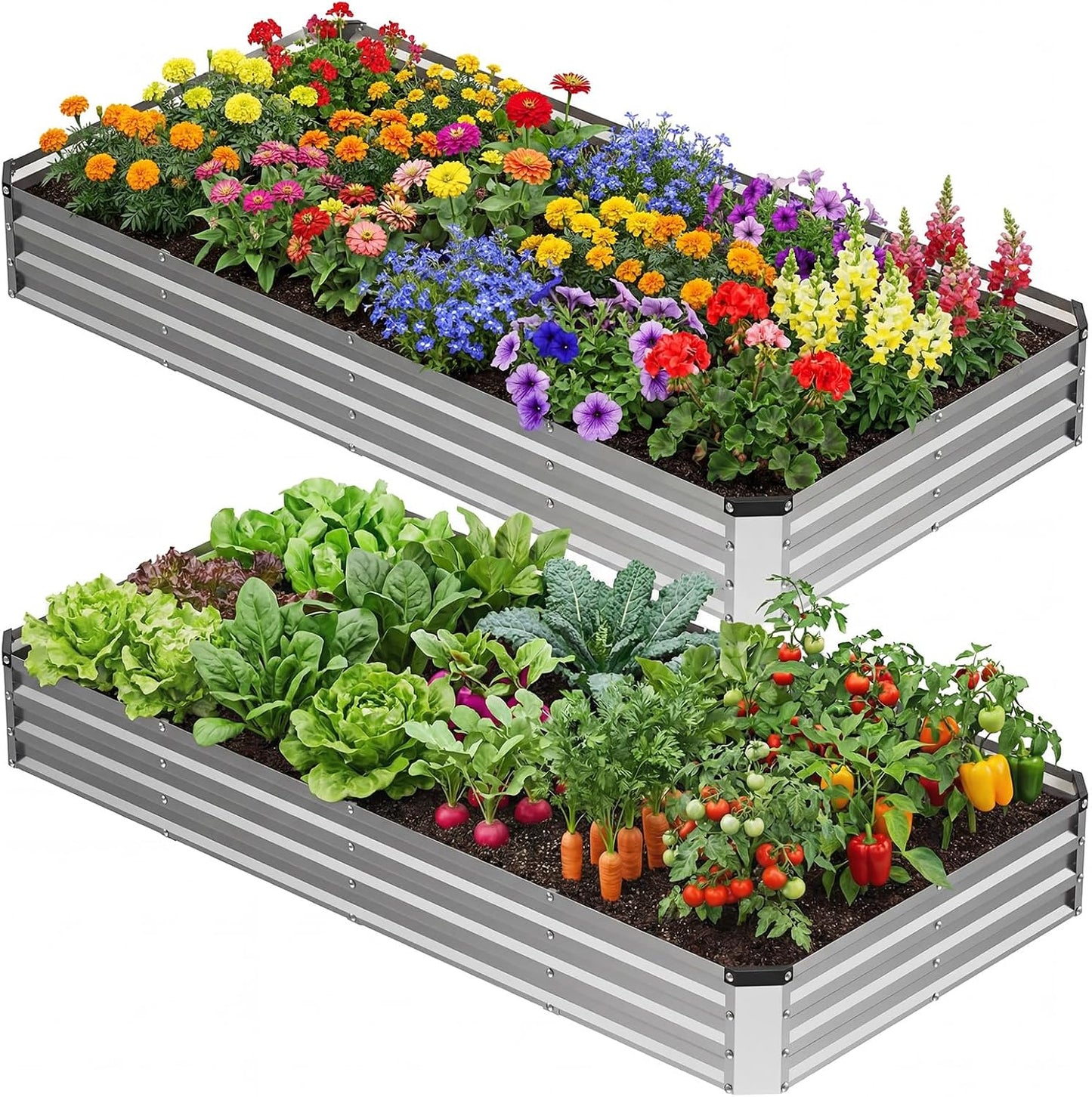 2 Camas Jardín Elevadas Galvanizadas 8x4x1pie Caja Metal Exteriores