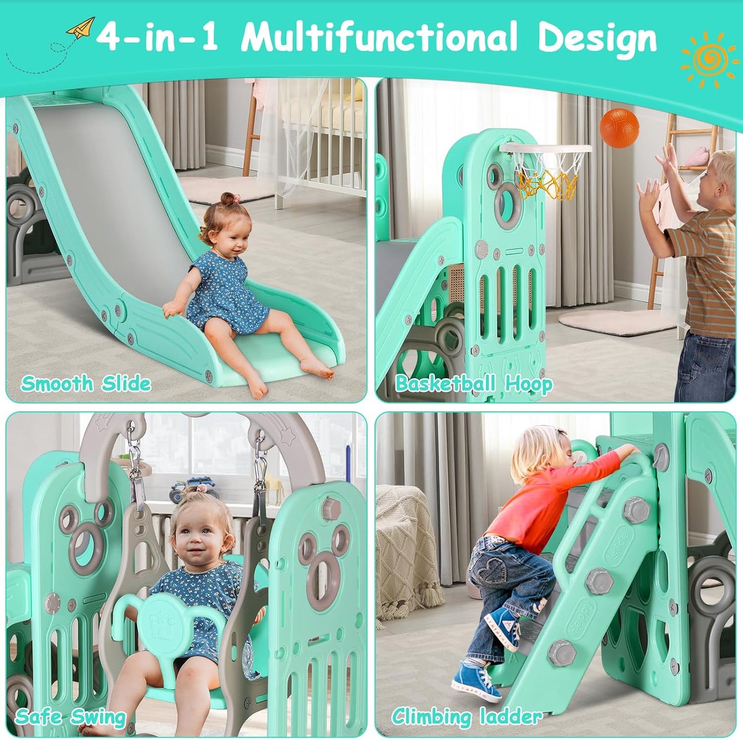 Set tobogán y columpio 7en1 para niños