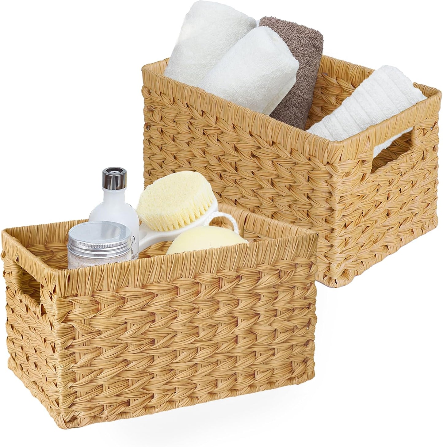 Cestas mimbre con asas impermeables pack 2