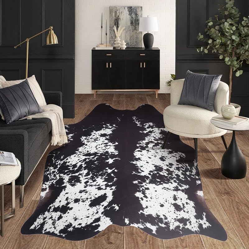 Alfombra piel vaca sintética 4.6x5.2ft estampado sala
