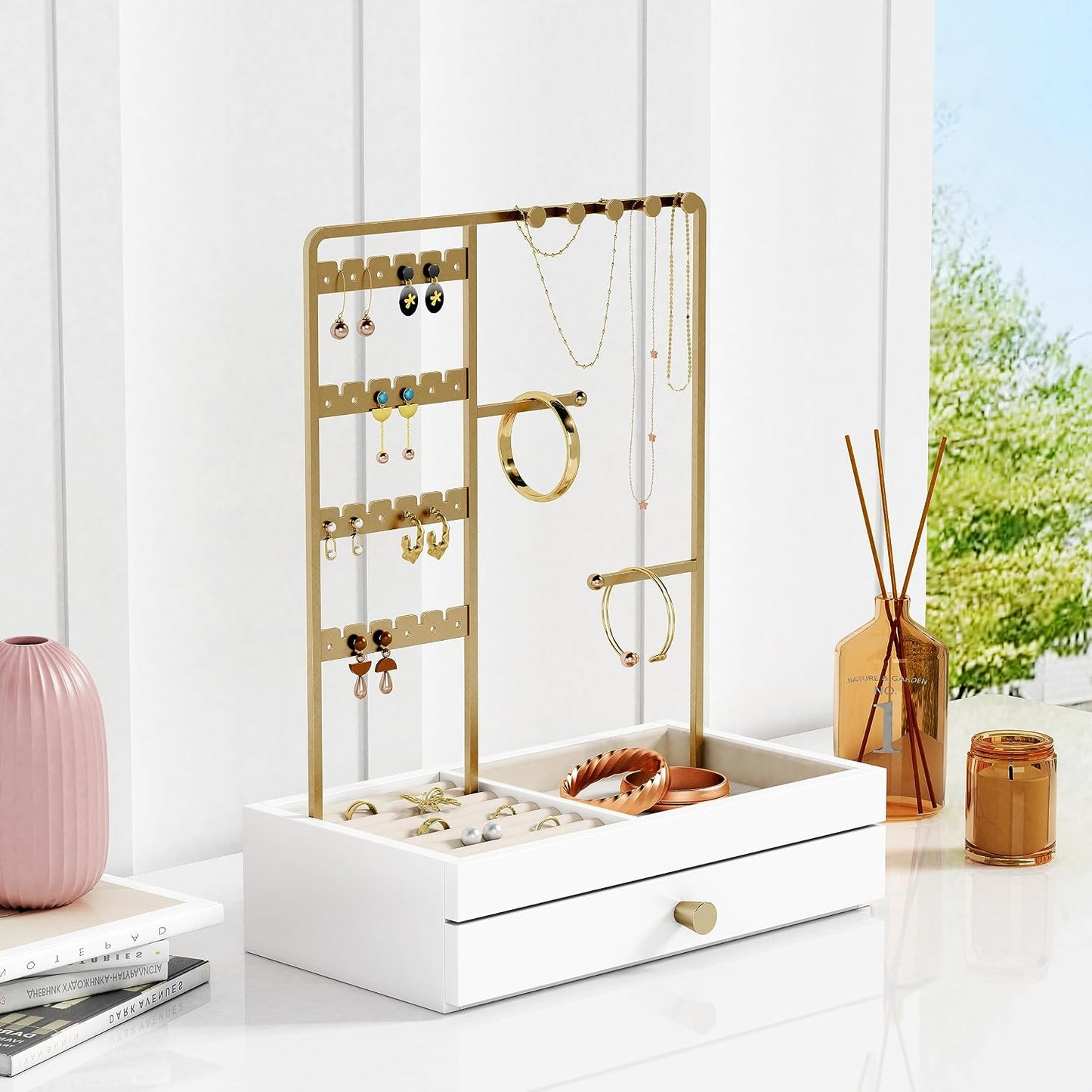 Soporte joyas oro para aretes anillos y pulseras