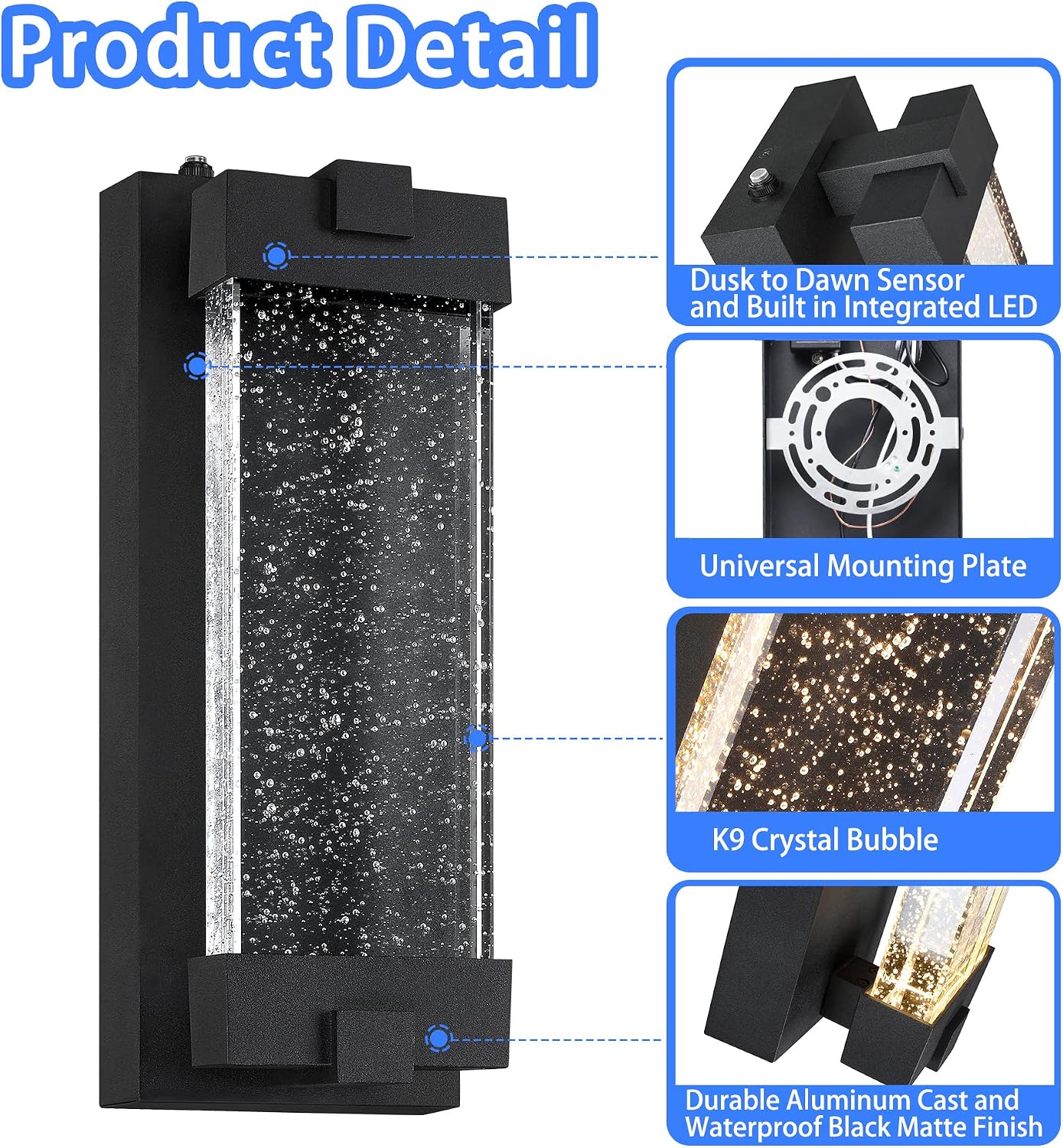 Aplique pared luz LED sensor atardecer negro