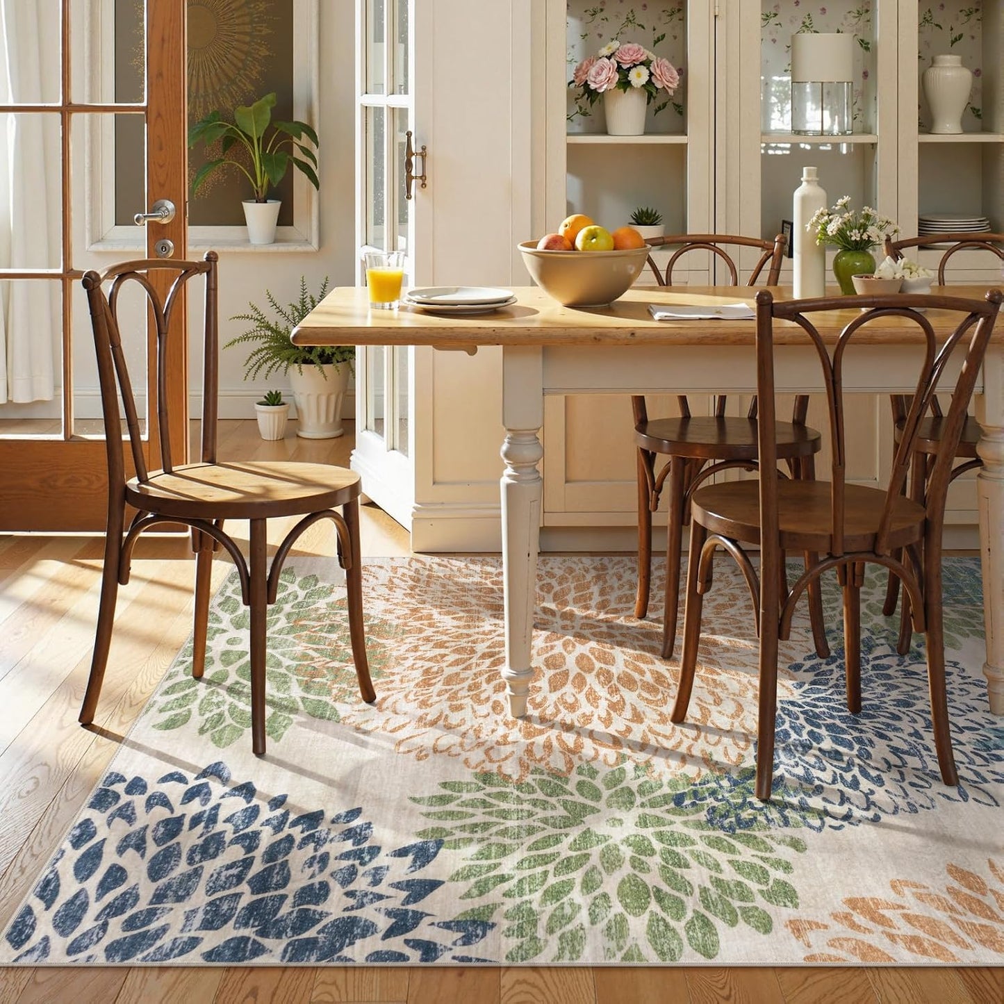 Alfombra boho floral 5x7pulg antiderrap dormitorio
