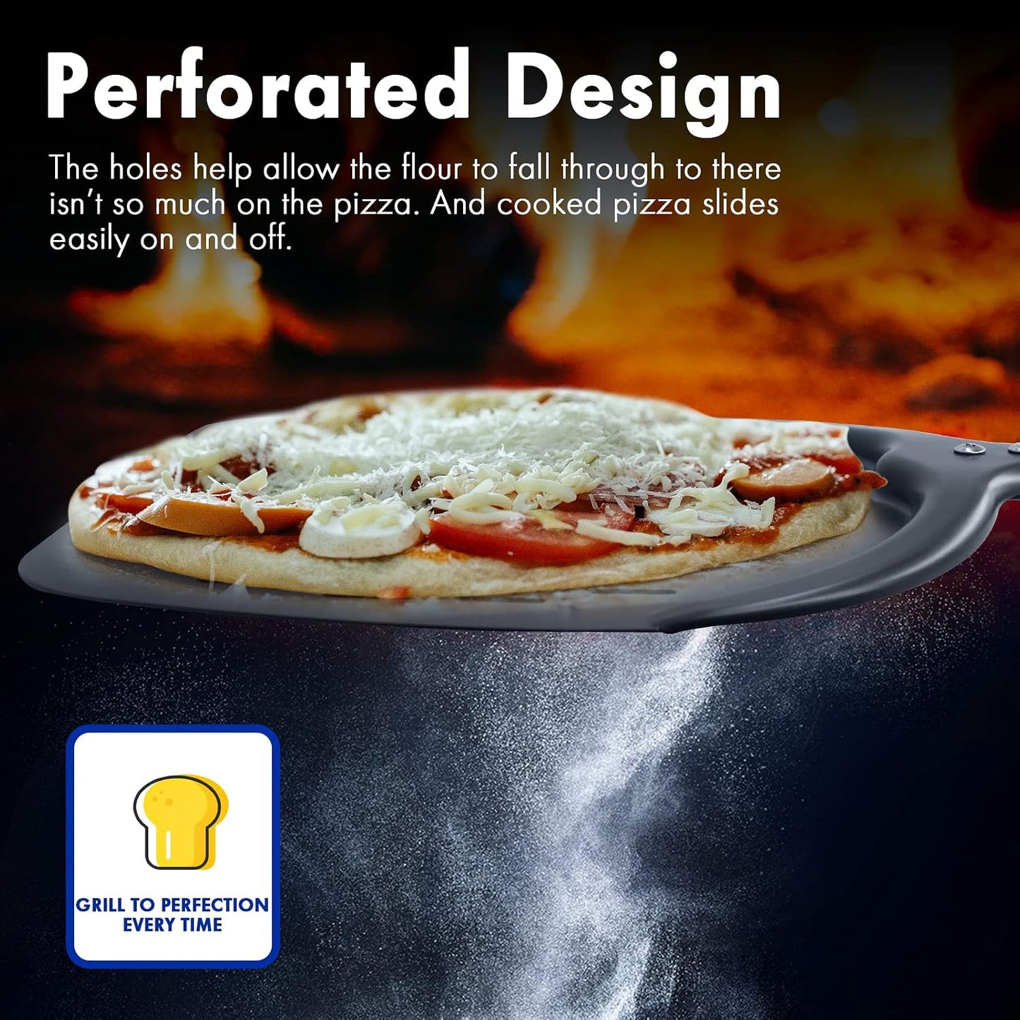Paleta pizza aluminio perforada 12pulg horno aire libre
