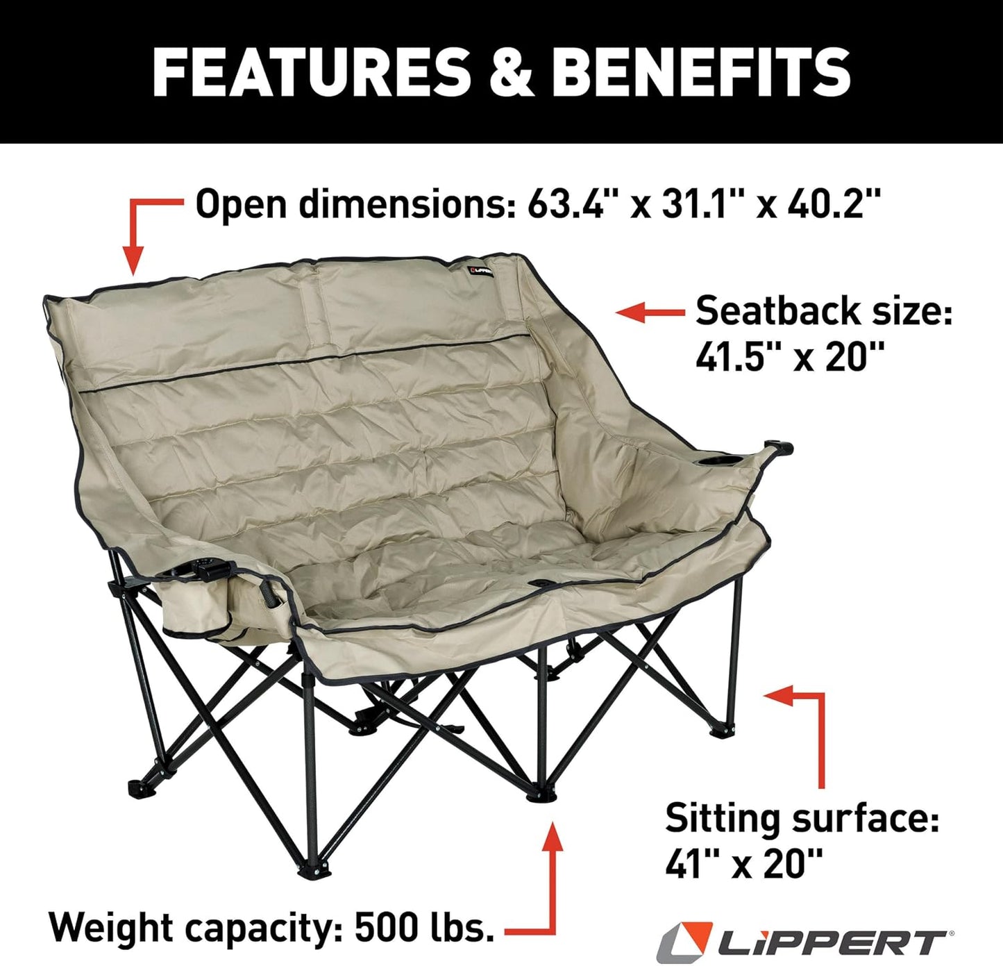 Sofá plegable para acampar 500lb malla duradera cojines loft
