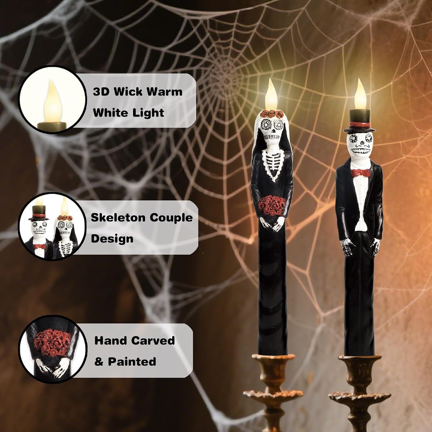 Velas LED cónicas negras parpadeantes control remoto Halloween
