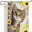 Bandera bienvenida jardín girasol gato 12x18" doble cara