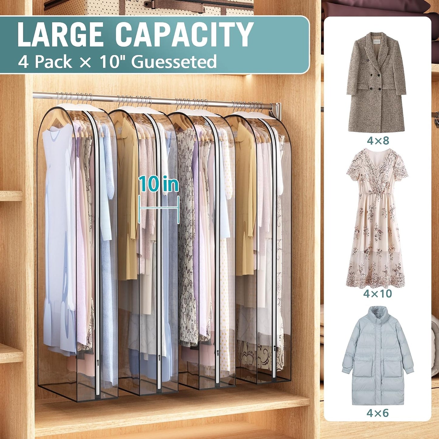Bolsa plástica transparente con fuelle 10" para traje 60"