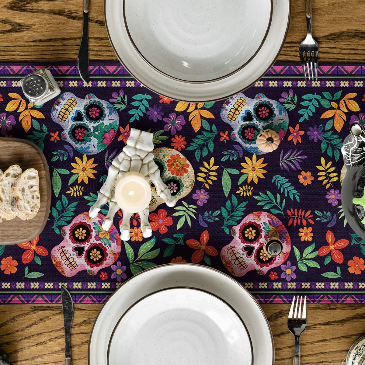 Camino mesa calavera azúcar Día de los Muertos 13x120pulg