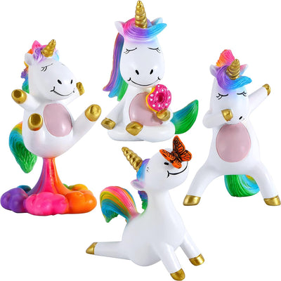 Juego 4 figuras unicornio miniatura jardín hadas