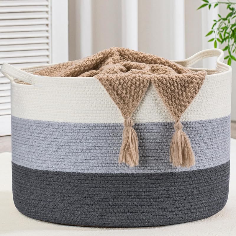 Cesta cuerda algodón XXXL 21.7x13.8pulg 90L canasta manta sala