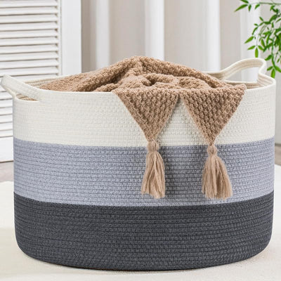 Cesta cuerda algodón XXXL 21.7x13.8pulg 90L canasta manta sala