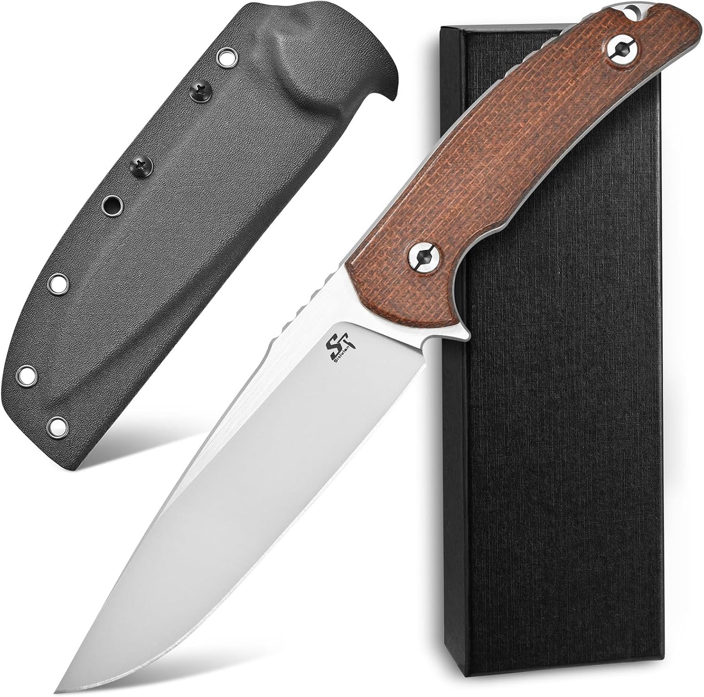 Cuchillo EDC hoja fija N690 mango micarta marrón