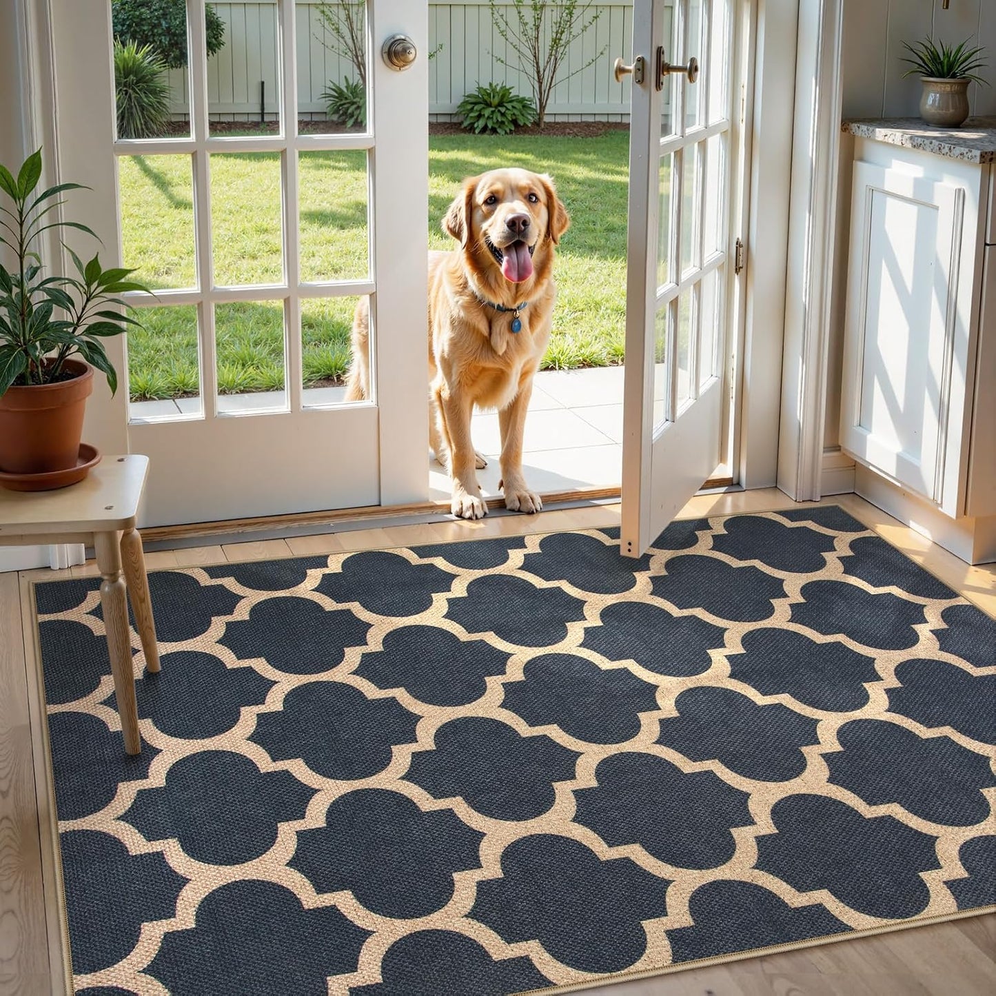 Alfombra marroquí yute azul antiderrap 3x5" entrada
