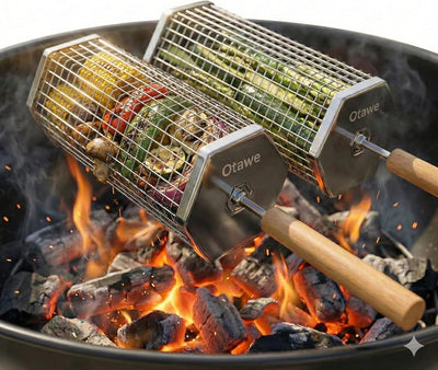 2 Cestas Acero Inox Barbacoa con Tapa y Mango Madera