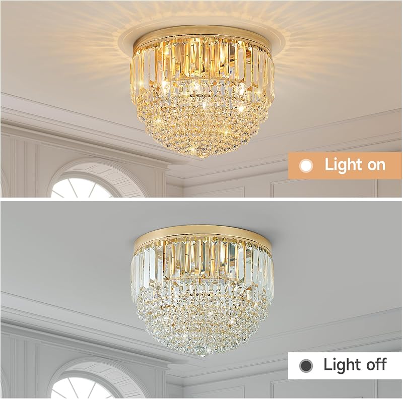 Lámpara de Araña Cristal Dorado 5 Luces LED E12