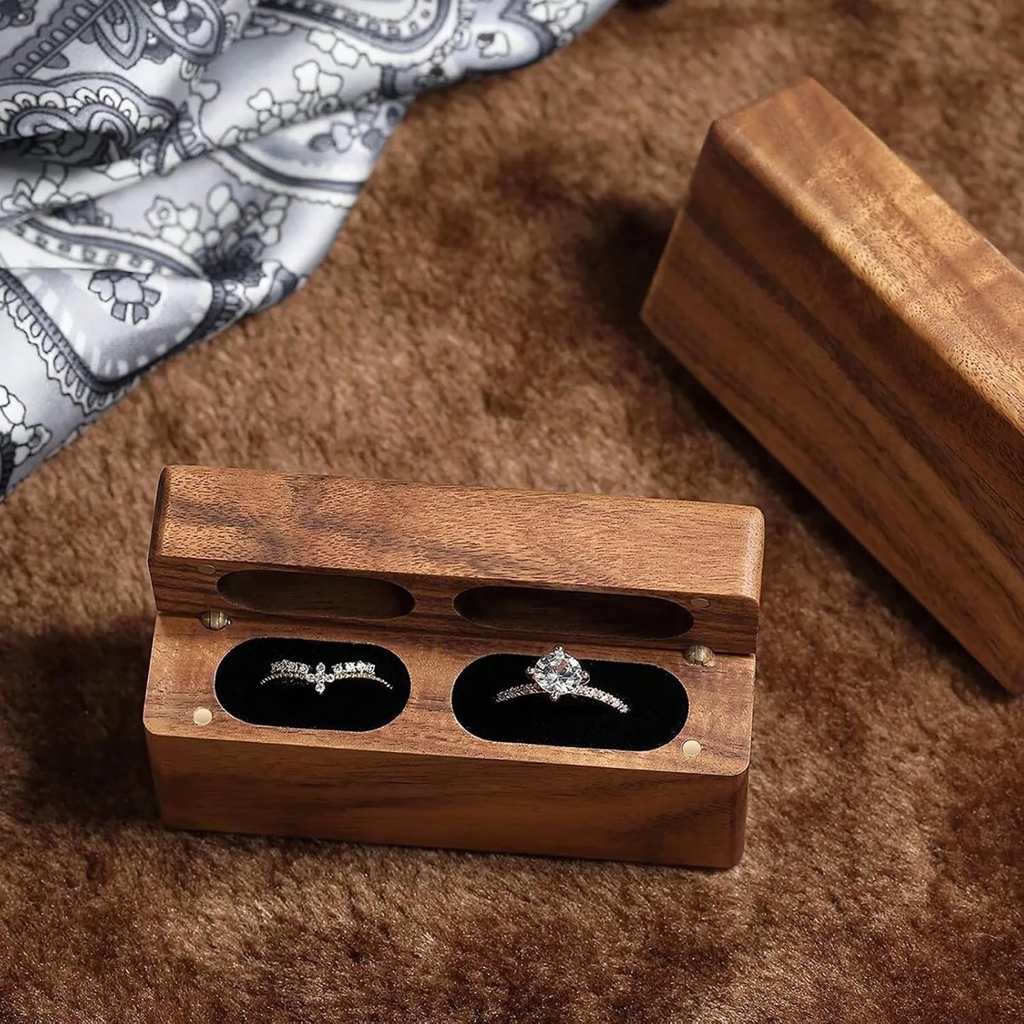 Caja madera anillos dobles 2 ranuras ceremonia boda