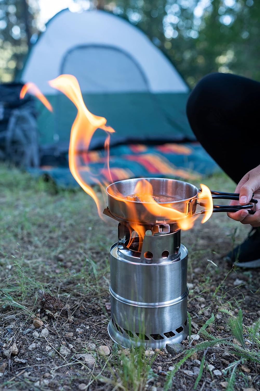 Estufa leña acero inox extra grande camping portátil