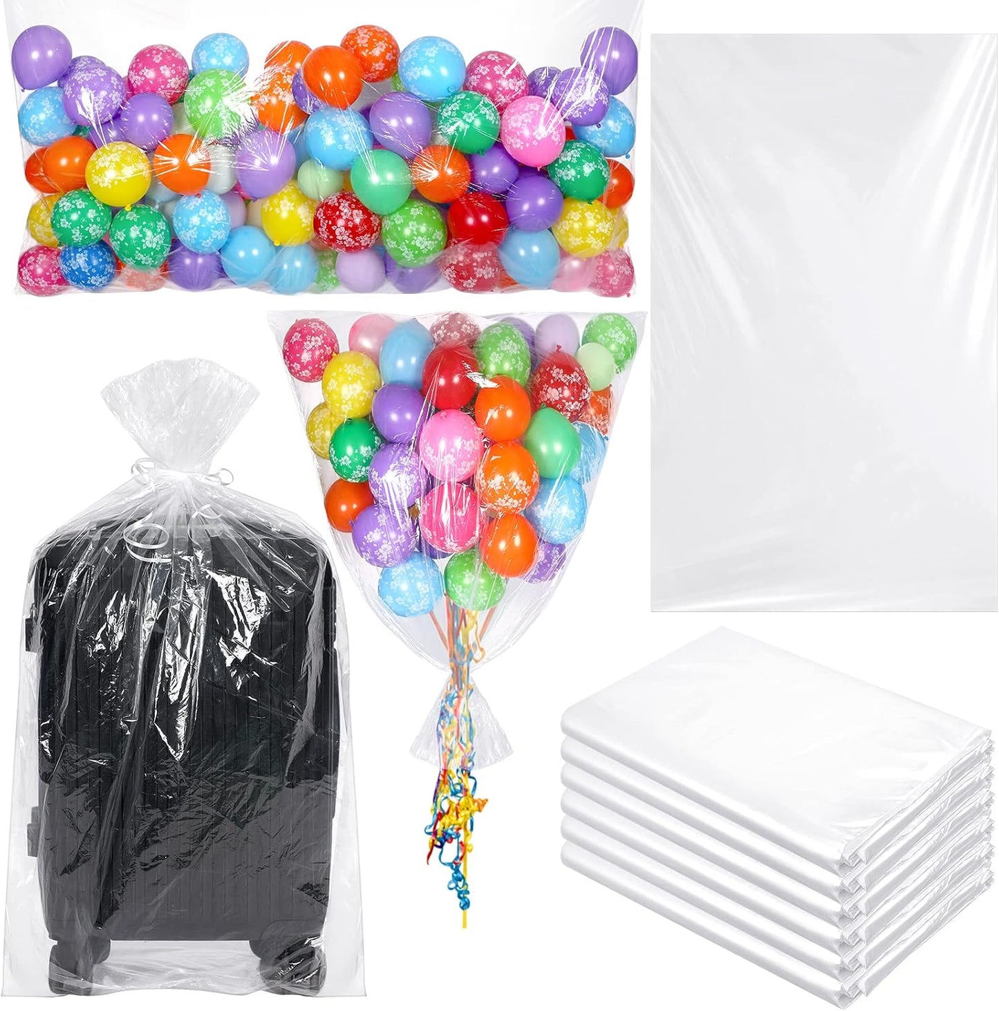6 Bolsas Transporte Globos 98x59pulg Transparentes Cumpleaños Boda