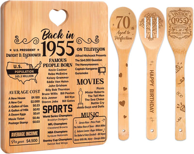 Tabla cortar regalo 70 cumpleaños grabado 1955 bambú