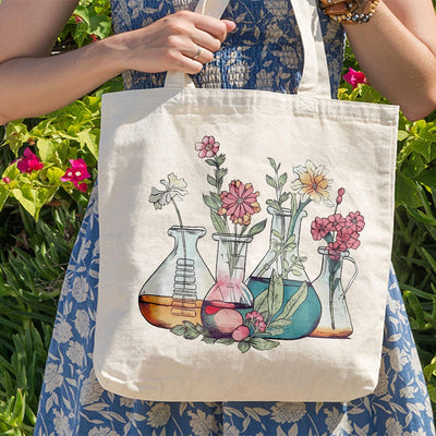 Bolso profesor ciencias con beakers florales