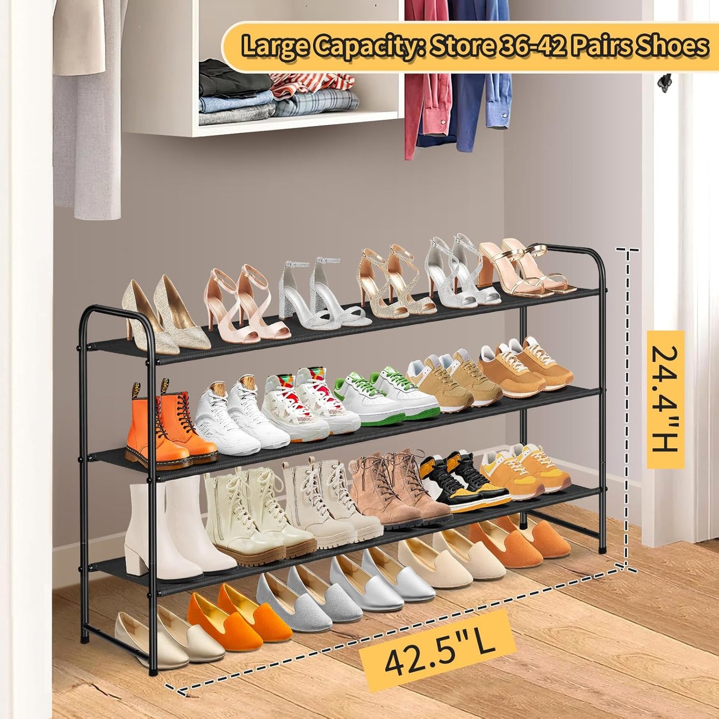 Organiz. zapatos 3 niveles apilable 24 pares negro