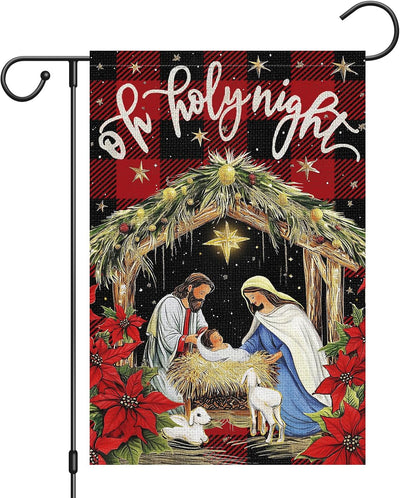 Bandera Navidad jardín 12x18pulg arpillera doble cara rojo