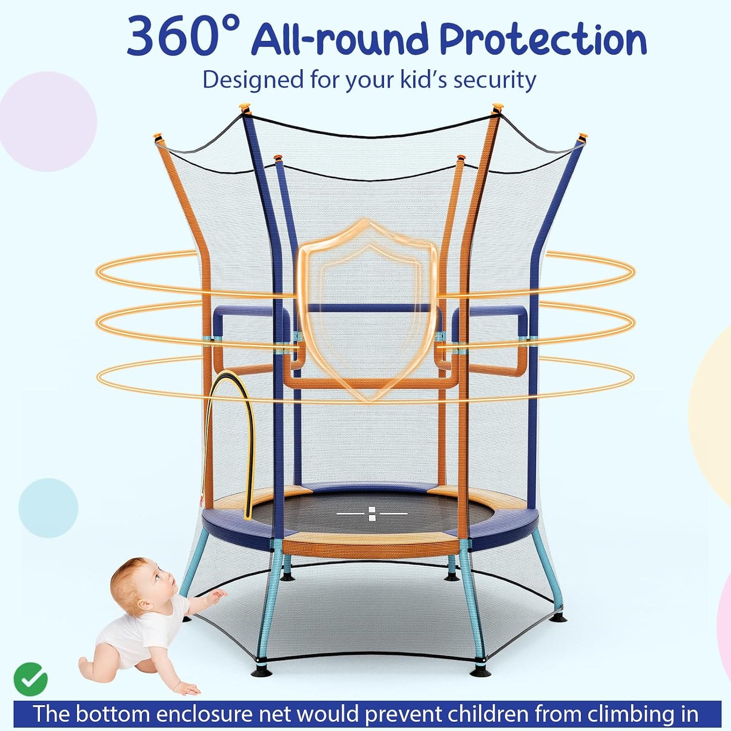 Trampolín para niños con red y asas espuma