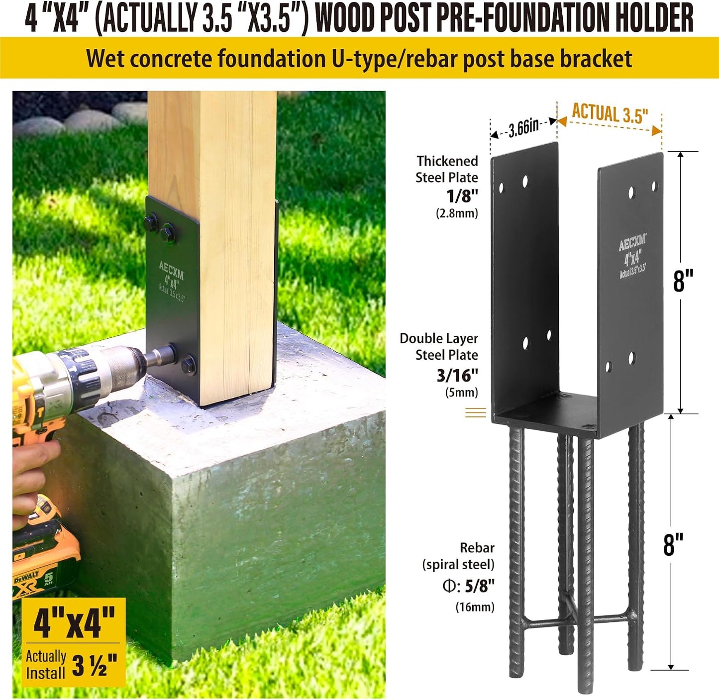 Soporte poste valla forma U 3.5x3.5pulg pack 8