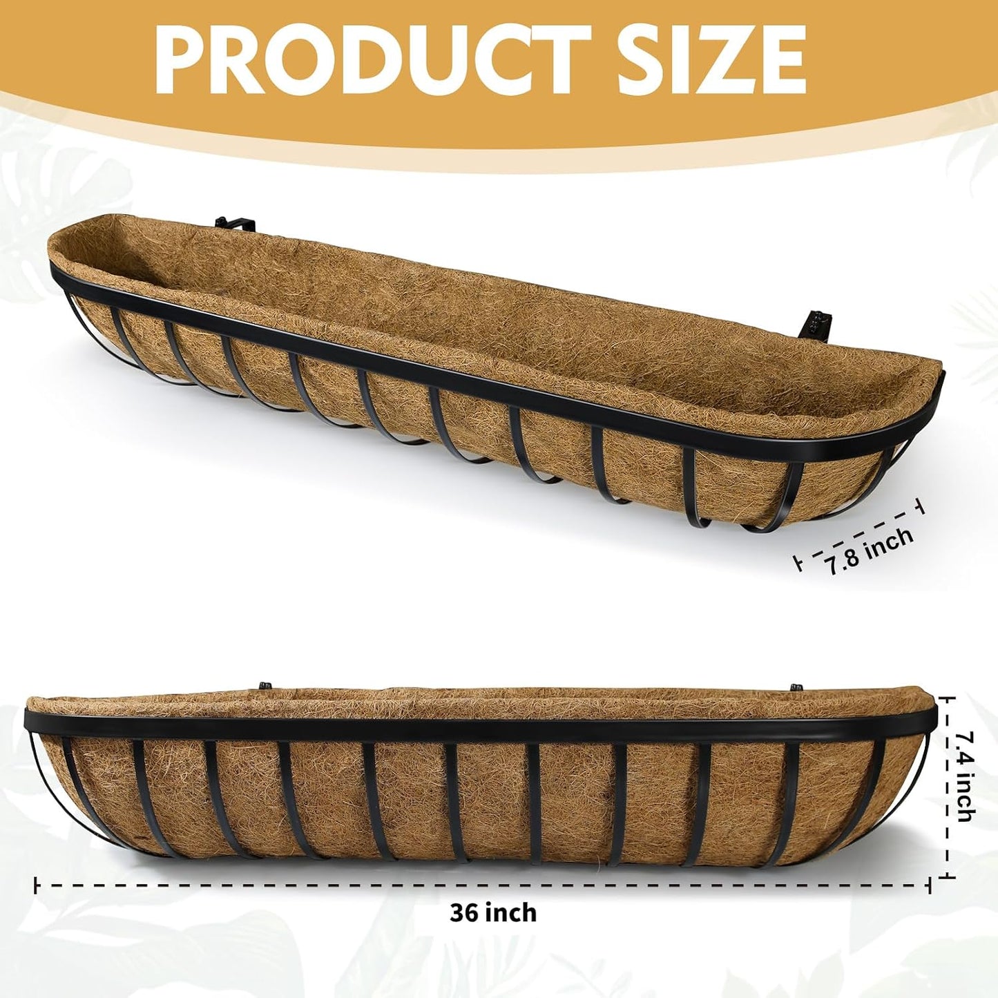 Macetero metal negro 36x7x8pulg 2pzas forro coco